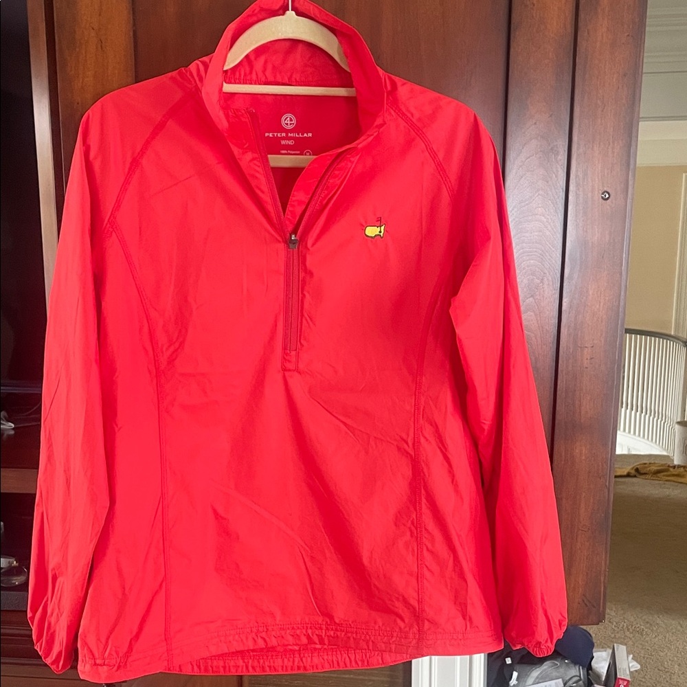 Peter Millar Bright coral Red masters Quarter-Zip Pullover. In EUC
